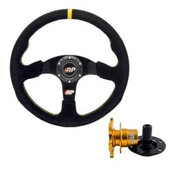 Volant Náboj volantu Quick Release sportovní semiš 350mm plochý IRP + IRP černá zlatá