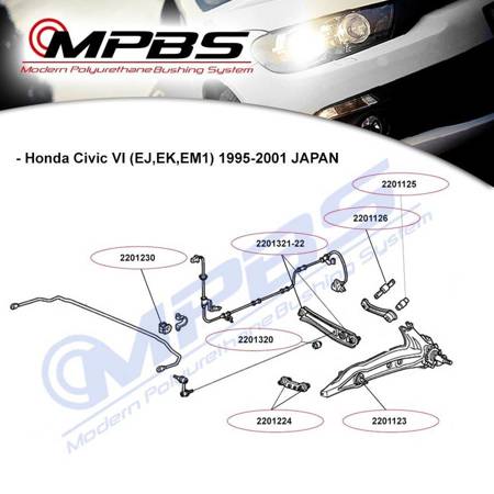 Pouzdro zadní tyče odpružení (Little Candy) - MPBS: 2201126 Acura Integra III / Type R,, I, Honda CRX II, del Sol, Civic IV, V (EJ,EG,EH), VI (EJ,EK,EM1), JAPAN, (MB,MC,MA), UK, III, R, MG ZS, Rover 400, 45,