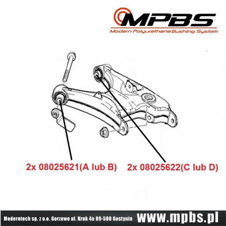 Zadní spodní příčná pouzdra (sada) - MPBS: 08025621A-22C BMW 5 E39, 7 E38,