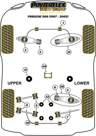 Vnější pouzdro ramene zadní stopy Polyuretanové pouzdro Powerflex Black Series Porsche 911 996 (1997-2005) PFF57-502BLK