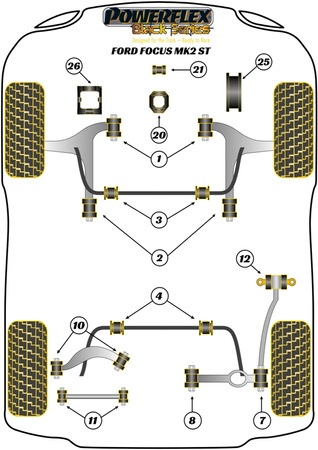 Pouzdro čepele zadního vlečného ramene Polyuretanové pouzdro Powerflex Black Series Ford Focus Models  Focus Mk2 inc ST and RS (2005-2010) Focus MK2 ST (2005-2010) PFR19-812BLK