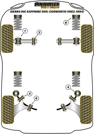Pouzdro předního vnějšího ramene pásu Polyuretanové pouzdro Powerflex Black Series Ford Sierra Models Sierra inc. Sapphire Non-Cosworth (1982-1994) PFF19-101BLK