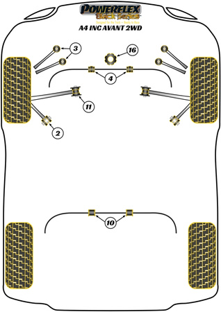 Pouzdro zadního stabilizátoru 16 mm Polyuretanové pouzdro Powerflex Black Series Audi A4 / S4 / RS4 A4 / S4 / RS4 B7 (2005-2008) A4 inc. Avant (2WD) PFR3-210-16BLK