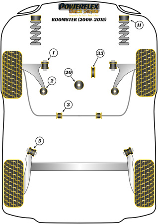 Přední rameno Zadní pouzdro Polyuretanové pouzdro Powerflex Black Series Skoda Roomster Models Roomster (2009 - 2015) PFF85-1202BLK