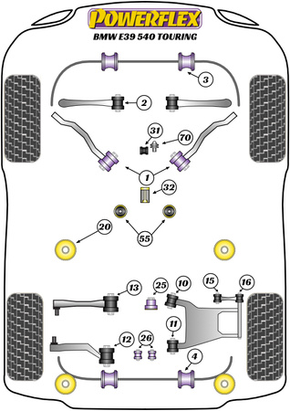 Zadní pouzdro ramene řadicí páky Polyuretanové pouzdro Powerflex Road Series BMW 5 Series E39 (1996 - 2004) E39 540 Touring PFF5-4632