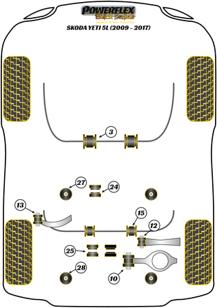 Pouzdro zadní části pomocného rámu Polyuretanové pouzdro Powerflex Black Series Skoda Yeti 5L (2009 - 2017) PFR85-828BLK