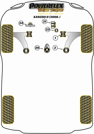 Přední rameno Přední pouzdro Polyuretanové pouzdro Powerflex Black Series Renault Kangoo Models Kangoo II (2008 - 2021) PFF60-501BLK