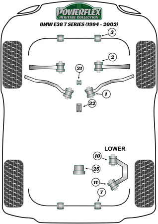 Front Lower Control Arm Bush Polyuretanové pouzdro Powerflex Heritage Collection BMW 7 Series E38 (1994 - 2002) PFF5-1001H