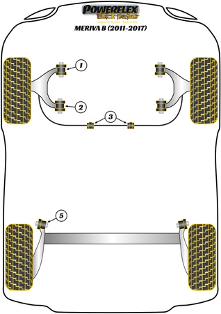 Přední lichoběžníkové rameno Přední pouzdro Polyuretanové pouzdro Powerflex Black Series Vauxhall / Opel MERIVA MODELS Meriva B (2011 - 2017) PFF80-801BLK