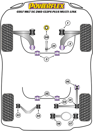Přední pouzdro stabilizátoru 23,2 mm Polyuretanové pouzdro Powerflex Road Series Volkswagen Golf Golf MK7 5G (2012 - 2019) Golf MK7 5G 2WD 122PS plus Multi-link (2012-2019) PFF85-803-23.2