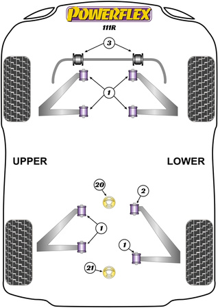 Pouzdro předního a zadního lichoběžníkového ramene Polyuretanové pouzdro Powerflex Road Series Lotus Elise (1996 - 2021) 111R (2001-2011) PF34-201