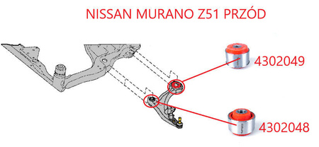 Přední příčné pouzdro (zadní) - MPBS: 4302049 Nissan Murano (Z51),