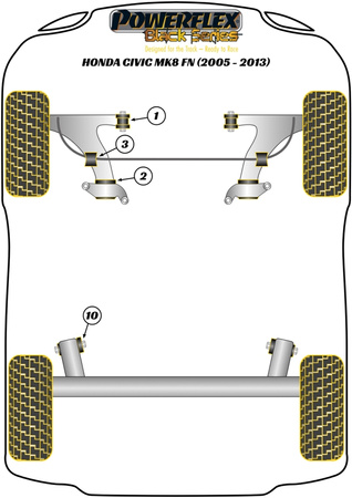 Pouzdro pro montáž zadního nosníku Polyuretanové pouzdro Powerflex Black Series Honda Civic Models Civic Mk8 FK/FN inc. Type-R (2005 - 2012) PFR25-510BLK