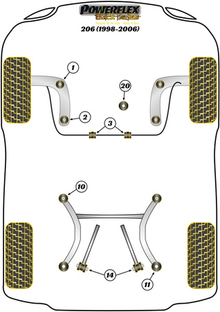 Spodní zadní pouzdro motoru - Track/MSport Polyuretanové pouzdro Powerflex Black Series Peugeot 206 (1998-2006) PFF50-306BLK