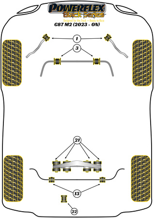 Přední poloměr ramene pouzdra nastavitelný Polyuretanové pouzdro Powerflex Black Series BMW 2 Series G87 M2 (2023 on) PFF5-2301GBLK