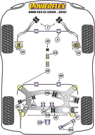 Přední pouzdro pro montáž stabilizátoru 26,5 mm Polyuretanové pouzdro Powerflex Road Series BMW X Series  X1 Series X1 E84 sDrive (2008-2015) PFF5-4602-26.5