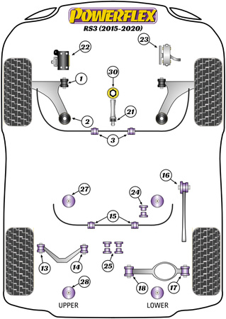 Vnější pouzdro zadního spodního ramene  Polyuretanové pouzdro Powerflex Road Series Audi A3 / S3 / RS3  A3 / S3 / RS3 8V (2013 - 2020) RS3 MK3 8V (2015 - 2020) PFR85-817