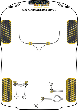 Vnitřní pouzdro zadního horního lichoběžníkového ramene Polyuretanové pouzdro Powerflex Black Series Seat Alhambra Models Alhambra MK2 (2010 - ON) PFR85-514BLK