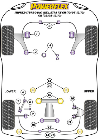 Sada šroubů odklonu PowerAlign (14 mm) Polyuretanové pouzdro Powerflex road+black Subaru Impreza Impreza GR, GH (2007 - 2011) & WRX + STI (2007 - 2014) PFA100-14