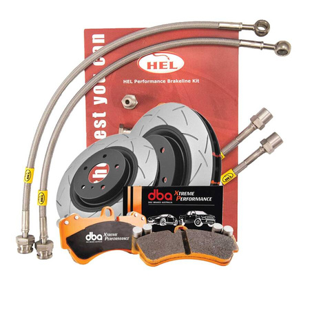 Sada předních brzdových kotoučů DBA 4000 série - T3 - DBA42830S + Přední brzdové destičky DBA Brzdové destičky Xtreme Performance ECE R90 certifikovaný Hawk HB779x.740 - DB8849XP + HEL pletené brzdové vedení Audi CUPRA Seat Skoda VOLKSWAGEN 