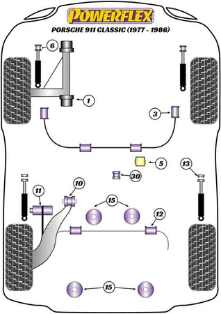Sada adaptéru podložky jack na šroub Polyuretanové pouzdro Powerflex Road Series Porsche 911 Classic (1977 - 1986) PF57-561K