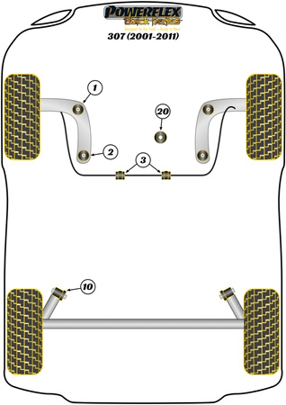 Zadní nosník Zadní montážní pouzdro Polyuretanové pouzdro Powerflex Black Series Peugeot 307 (2001-2011) PFR50-610BLK