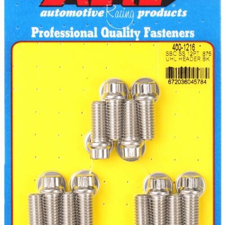 Sady čepů pro záhlaví ARP 400-1216 ARP SB Chevy SS 12pt .875 UHL header bolt kit Chevrolet Small Block