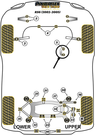Pouzdro přední montáže zadního diferenciálu Polyuretanové pouzdro Powerflex Black Series Audi A6 / S6 / RS6 A6 / S6 / RS6 C5 (1997-2005) RS6 (2002 - 2005) PFR3-1131BLK