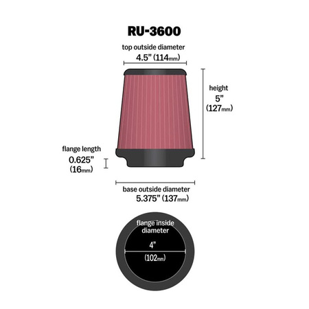 Uniwersalny filtr stożkowy K&N - RU-3600