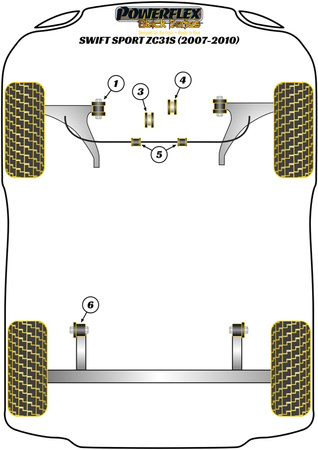 Přední spodní lichoběžníkové rameno Přední pouzdro Polyuretanové pouzdro Powerflex Black Series Suzuki Swift Sport MK2 (ZC31S) (2006 - 2010) PFF73-301BLK