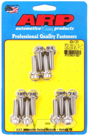 Sady čepů pro záhlaví ARP 434-1201 SBC GENIII/LS 1/4 FLANGE SS 12PT HEADER BOLT KIT Chevrolet LS Gen III IV