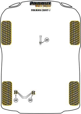 Zadní horní lichoběžníkové rameno Vnější pouzdro Nastavitelné prohnutí Polyuretanové pouzdro Powerflex Black Series Volkswagen Touran Models Touran (2017 on) PFR85-513GBLK