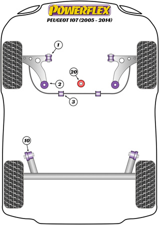 Pouzdro předního stabilizátoru 22 mm Polyuretanové pouzdro Powerflex Road Series Peugeot 107 (2005-2014) PFF12-703-22