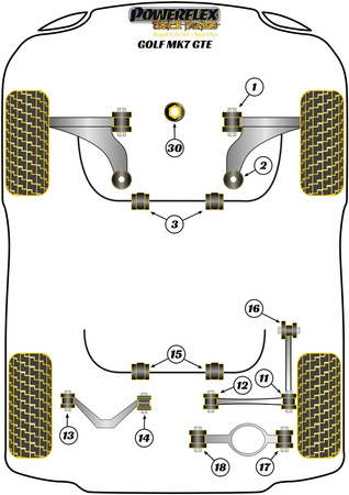 Spodní vložka držáku motoru (velká) Polyuretanové pouzdro Powerflex Black Series Volkswagen Golf Golf MK7 5G (2012 - 2019) Golf MK7 GTE PFF85-830BLK