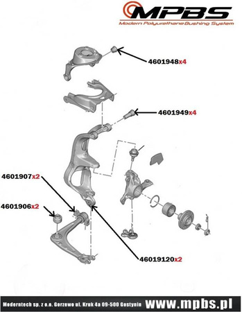 Přední horní lichoběžníkové (vnější) pouzdro - MPBS: 4601948 Citroen C5 III, C6, Peugeot 407, 508,