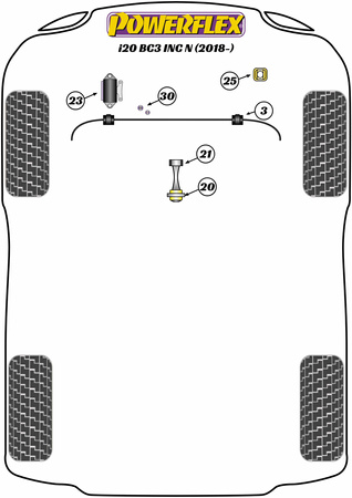 Sada pouzdra lanka řadicí páky Polyuretanové pouzdro Powerflex Road Series Hyundai i20 Models i20 BC3 inc N (2018 on) PFF26-130