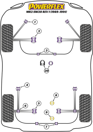 Vnější pouzdro ramene zadní stopy 16mm Polyuretanové pouzdro Powerflex Road Series Toyota MR2 Models MR2 Gen2 SW20 (1989 - 1999) MR2 SW20 REV 1 (1989 - 1991) PFR76-306-16