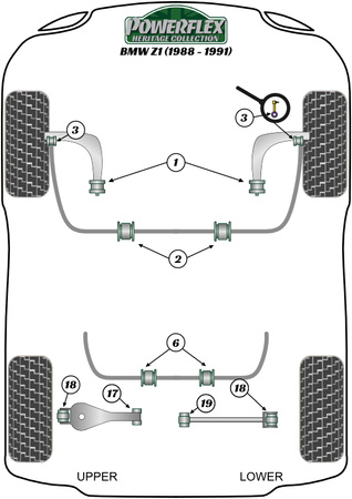 Zadní spodní lichoběžníkové vnější pouzdro Polyuretanové pouzdro Powerflex Heritage Collection BMW Z Series Z1 (1988 - 1991) PFR5-4618H