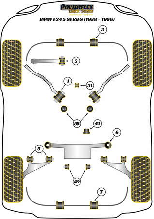 Přední pouzdro pro montáž stabilizátoru 26mm Polyuretanové pouzdro Powerflex Black Series BMW 5 Series E34 (1988 - 1996) PFF5-310-26BLK