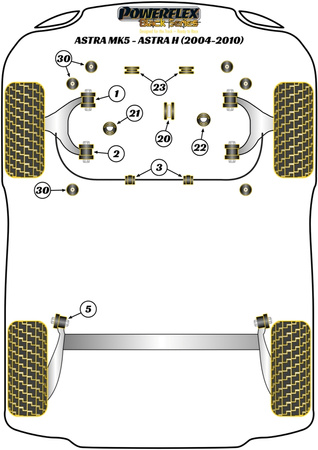 Přední pouzdro 25mm (2 kusy) Polyuretanové pouzdro Powerflex Black Series Vauxhall / Opel ASTRA MODELS Astra MK5 - Astra H (2004 - 2010) PFF80-1203-25BLK