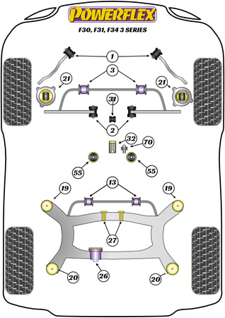 Pouzdro pro montáž převodovky (Track) Polyuretanové pouzdro Powerflex Road Series BMW 3 Series F30, F31, F34, F80 (2011 - 2018) F3* Sedan / Touring / GT (2011 - 2018) PFF5-4655P