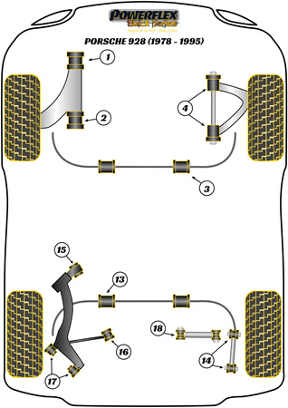 Přední spodní rameno Zadní pouzdro Polyuretanové pouzdro Powerflex Black Series Porsche 928 (1978-1995) PFF57-702BLK