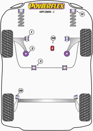Přední lichoběžníkové rameno Přední pouzdro 30mm Camber Nastavitelné Polyuretanové pouzdro Powerflex Road Series Volkswagen Up! inc. GTI (2011 on) PFF85-201G