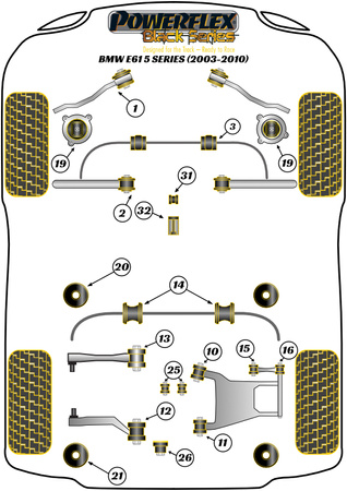 Pouzdro přední montáže zadního pomocného rámu Polyuretanové pouzdro Powerflex Black Series BMW 5 Series E60, E61 (2003-2010) E61 Touring PFR5-720BLK