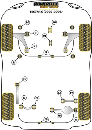 Vnější pouzdro zadního spodního ramene Polyuretanové pouzdro Powerflex Black Series Vauxhall / Opel Vectra C (2002-2008) PFR80-1215BLK