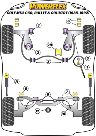 Sada šroubů odklonu PowerAlign (12mm x 60mm) Polyuretanové pouzdro Powerflex road+black Volkswagen Golf Golf MK2 (1985 - 1992) Golf MK2 4WD, Inc Rallye & Country (1985 - 1992) PFA100-12