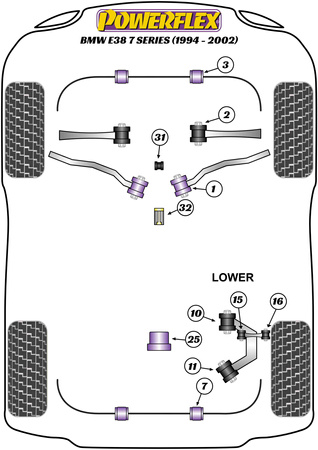 Pouzdro pro montáž zadního stabilizátoru 10 mm Polyuretanové pouzdro Powerflex Road Series BMW 7 Series E38 (1994 - 2002) PFR5-504-10