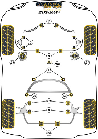Pouzdro pro montáž zadního stabilizátoru 21 mm Polyuretanové pouzdro Powerflex Black Series BMW X Series X6 Series X6 E71 (2007-2014) PFR5-1413-21BLK