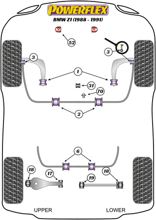 Zadní pouzdro předního lichoběžníkového ramene, hliníková vnější (soustředná) Polyuretanové pouzdro Powerflex Road Series BMW Z Series  Z1 (1988 - 1991) PFF5-5301