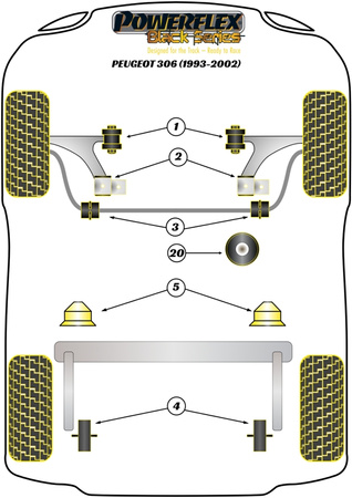 Spodní zadní pouzdro motoru - Track/MSport Polyuretanové pouzdro Powerflex Black Series Peugeot 306 (1993-2002) PFF50-306BLK